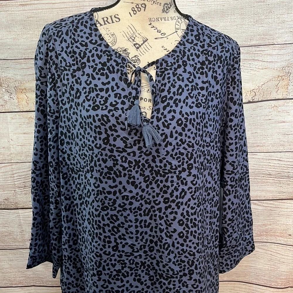 BeachLunchLounge Riley Dress Blue Leopard Animal Print NWT Belt Size Large